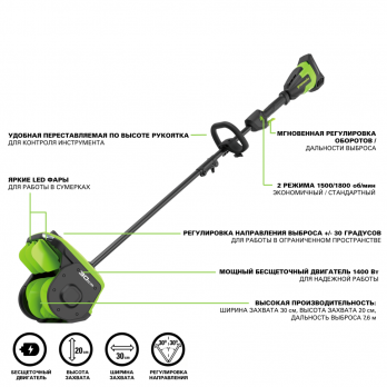 Снегоуборщик аккумуляторный Greenworks GD40SS2