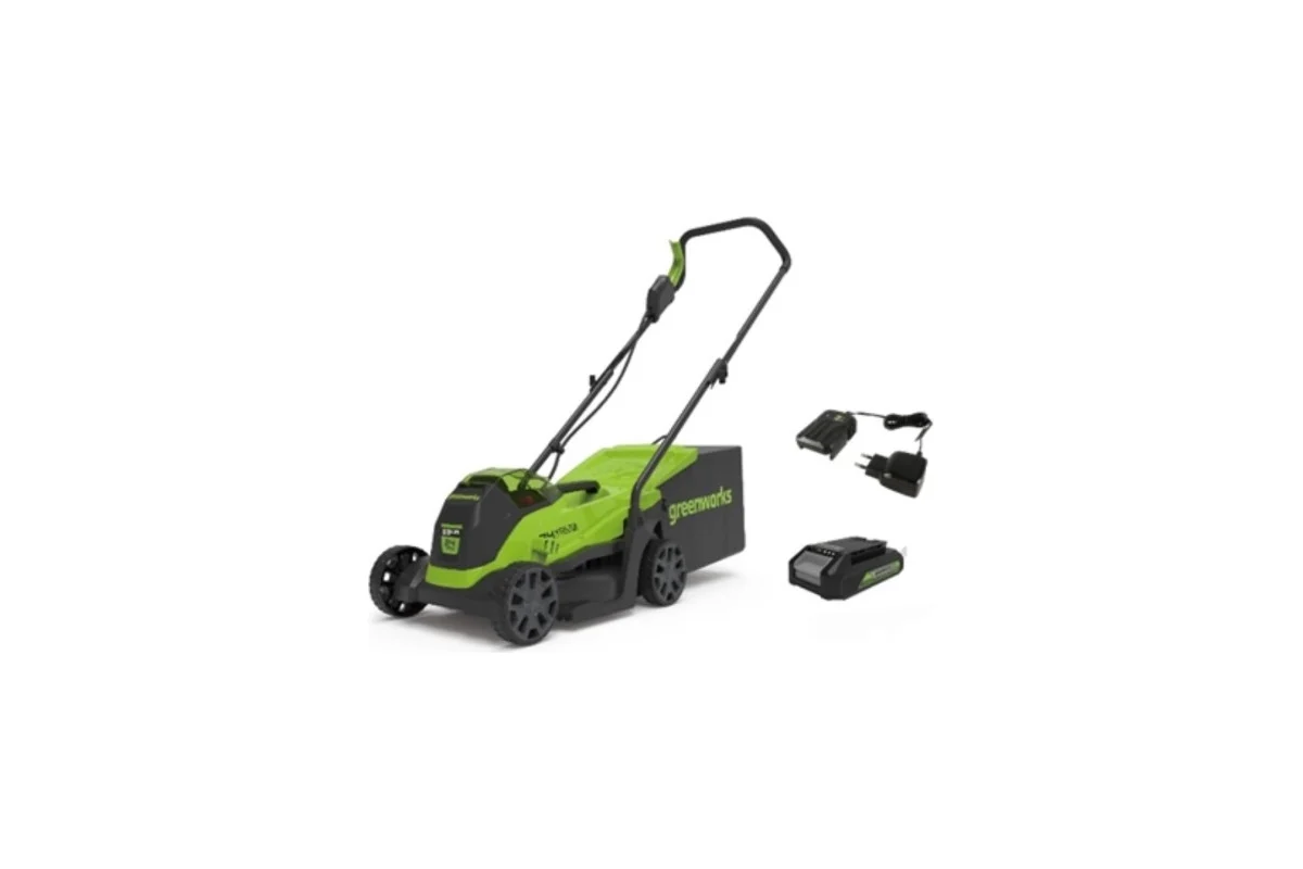 Газонокосилка аккумуляторная GreenWorks GD24LM33, 24V, 33 см, бесщеточная, с 1хАКБ 4Ач и ЗУ 2516107UB_0